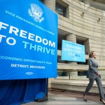 Vice President Harris at a "Freedom to Thrive" event in Detroit, Michigan