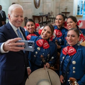 President Joe Biden greets guests attending the Cinco de Mayo reception