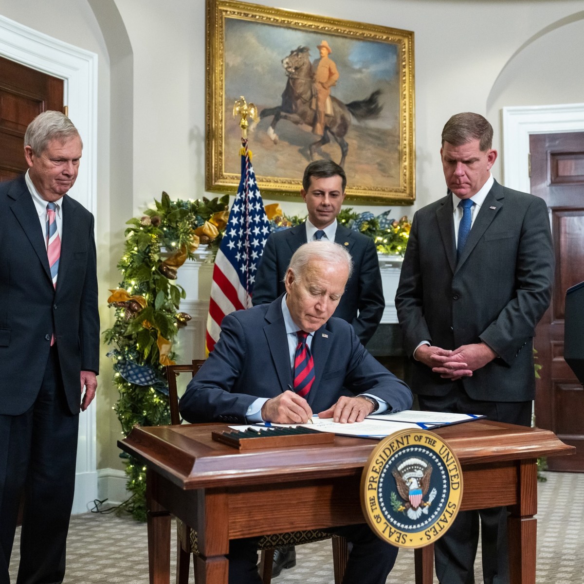 President Biden signing H.J.Res.100 Providing a Resolution to Avert a Nationwide Rail Shutdown