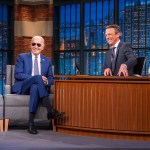 President Joe Biden makes an appearance on “Late Night with Seth Meyers” with host Seth Meyers and guest Amy Poehler