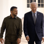 President Biden walking with President Zelenskyy of Ukraine