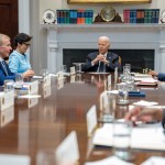 President Joe Biden attends a roundtable with CEOs and Administration officials, Tuesday, May 7, 2024, in the Roosevelt Room of the White House.