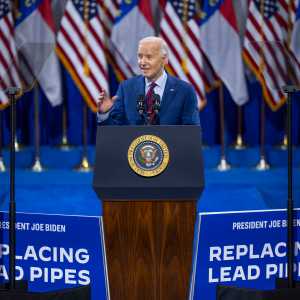President Joe Biden announces investments in replacing toxic lead pipes through his “Investing in America” agenda