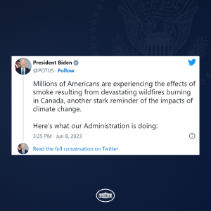 Millions of Americans are experiencing the effects of smoke resulting from devastating wildfires burning in Canada, another stark reminder of the impacts of climate change. Here’s what our Administration is doing:
