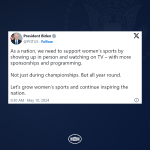 As a nation, we need to support women’s sports by showing up in person and watching on TV – with more sponsorships and programming. Not just during championships. But all year round. Let's grow women’s sports and continue inspiring the nation.