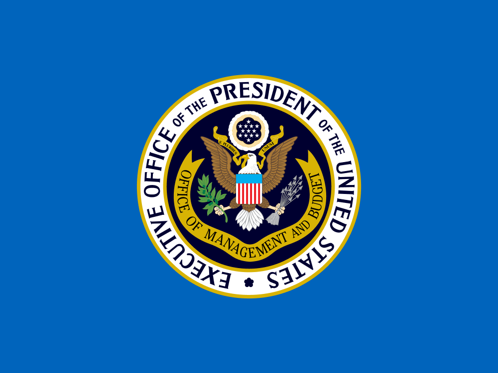 Seal of the Office of Management and Budget over a blue background. The seal is based upon the Seal of the Executive Office of the President of the United States, with a banner reading 
