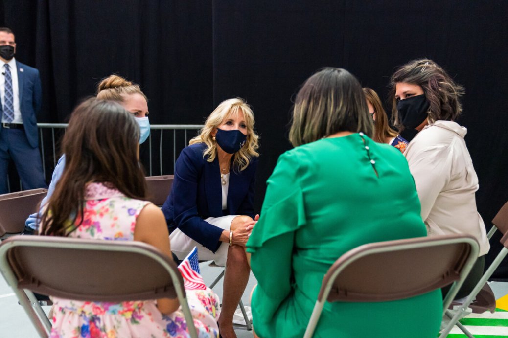 First Lady Jill Biden participates in a conversation with military spouses