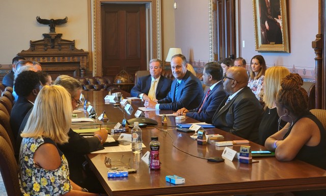 Second Gentleman Doug Emhoff and ONDCP Director Dr. Rahul Gupta meet with families affected by overdose on International Overdose Awareness Day, August 31, 2022. 