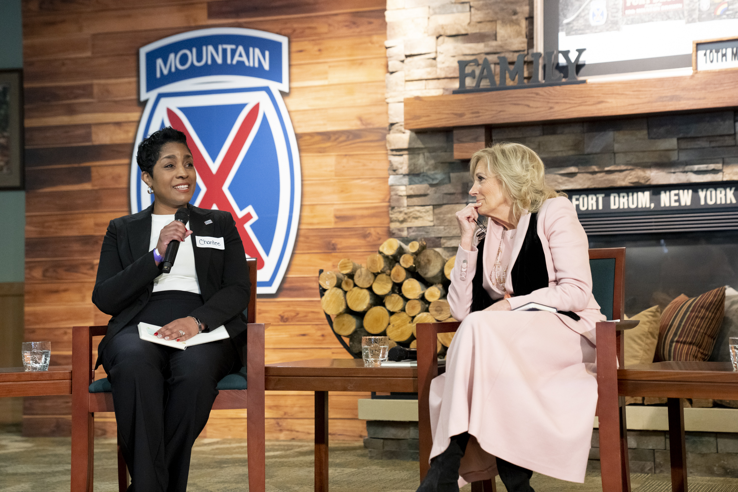 First Lady Jill Biden participates in a roundtable event on military spouse economic opportunity, Monday, January 30, 2023, at the Soldier and Family Resource Center at Fort Drum, New York.
