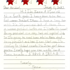 Letter to President Biden from Izzy