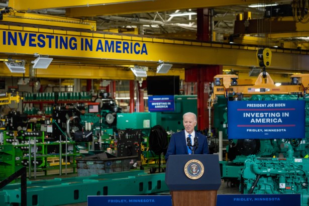 President Joe Biden delivers remarks on “Investing in America”, Monday, April 3, 2023, at the Cummins Power Generation facility in Fridley, Minnesota.
