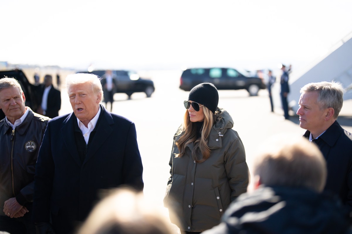 President Donald J. Trump First Lady Melania Trump join a press conference upon their arrival at Asheville Regional Airport in Fletcher, North Carolina , Friday, Jan. 24, 2025. (Official White House Photo by Andrea Hanks)