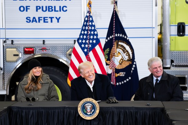President Donald J. Trump and First Lady Melania Trump join a briefing on the effects of Hurricane Helene at Asheville Regional Airport in Fletcher, North Carolina , Friday, Jan. 24, 2025. (Official White House Photo by Andrea Hanks)