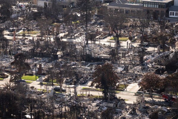 The devastation from the Palisades Fire is seen from the air in the Pacific Palisades neighborhood of Los Angeles, Calif., Friday, Jan.24, 2025 (Official White House Photo by Andrea Hanks)