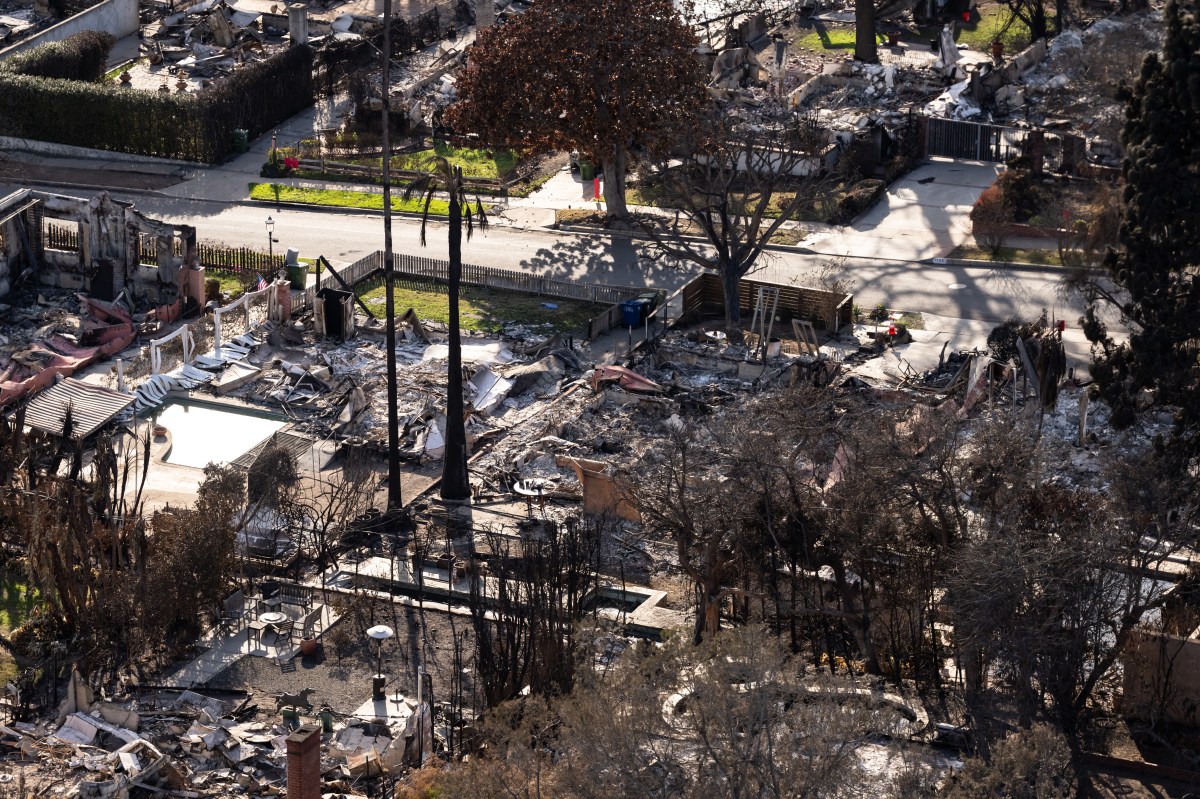 The devastation from the Palisades Fire is seen from the air in the Pacific Palisades neighborhood of Los Angeles, Calif., Friday, Jan.24, 2025 (Official White House Photo by Andrea Hanks)
