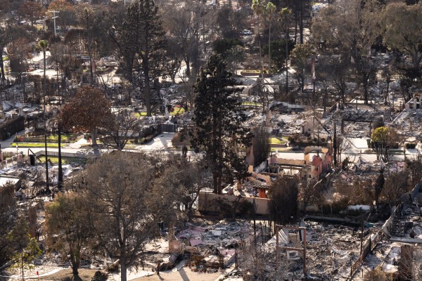 The devastation from the Palisades Fire is seen from the air in the Pacific Palisades neighborhood of Los Angeles, Calif., Friday, Jan.24, 2025 (Official White House Photo by Andrea Hanks)