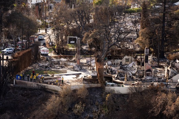 The devastation from the Palisades Fire is seen from the air in the Pacific Palisades neighborhood of Los Angeles, Calif., Friday, Jan.24, 2025 (Official White House Photo by Andrea Hanks)