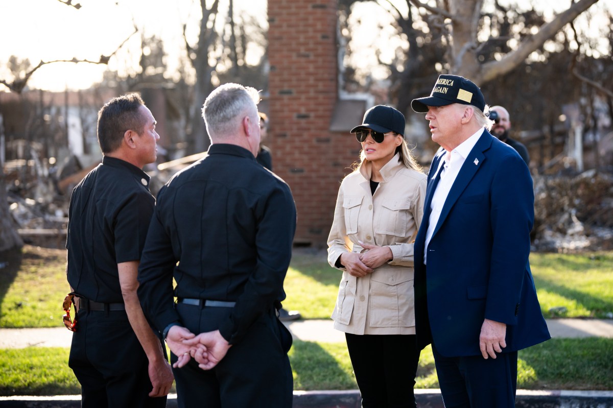President Donald J. Trump and First Lady Melania Trump tour a Pacific Palisades neighborhood affected by recent wildfires in Los Angeles, Friday, Jan. 24, 2025. (Official White House Photo by Andrea Hanks)
