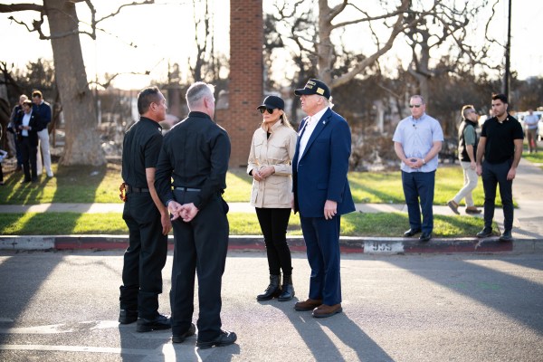 President Donald J. Trump and First Lady Melania Trump tour a Pacific Palisades neighborhood affected by recent wildfires in Los Angeles, Friday, Jan. 24, 2025. (Official White House Photo by Andrea Hanks)