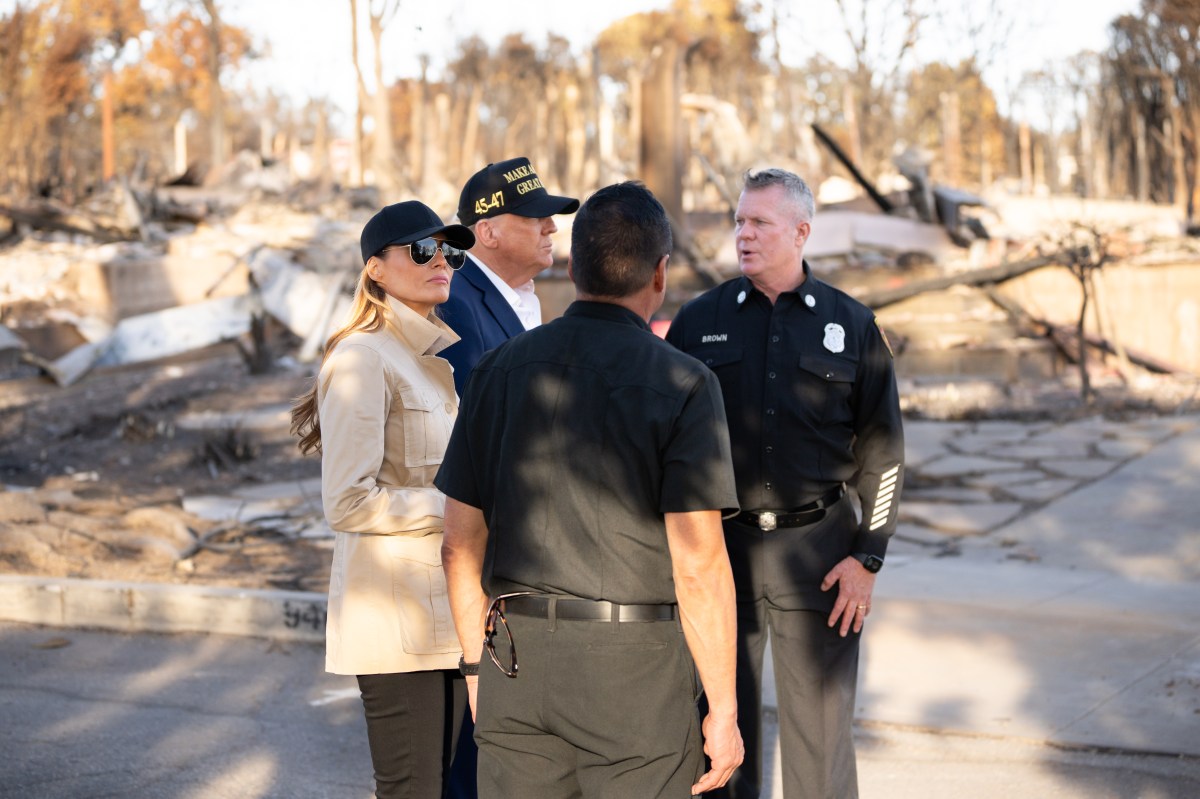 President Donald J. Trump and First Lady Melania Trump tour a Pacific Palisades neighborhood affected by recent wildfires in Los Angeles, Friday, Jan. 24, 2025. (Official White House Photo by Andrea Hanks)