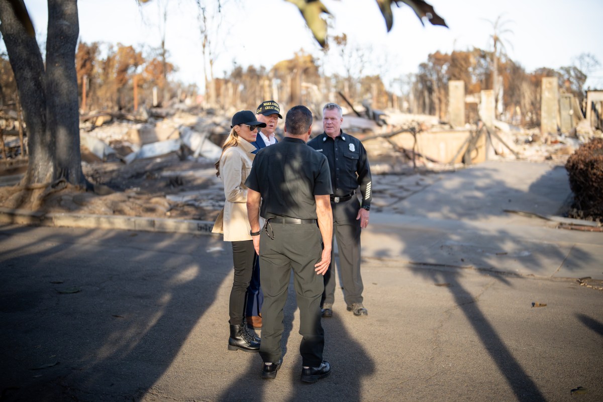 President Donald J. Trump and First Lady Melania Trump tour a Pacific Palisades neighborhood affected by recent wildfires in Los Angeles, Friday, Jan. 24, 2025. (Official White House Photo by Andrea Hanks)