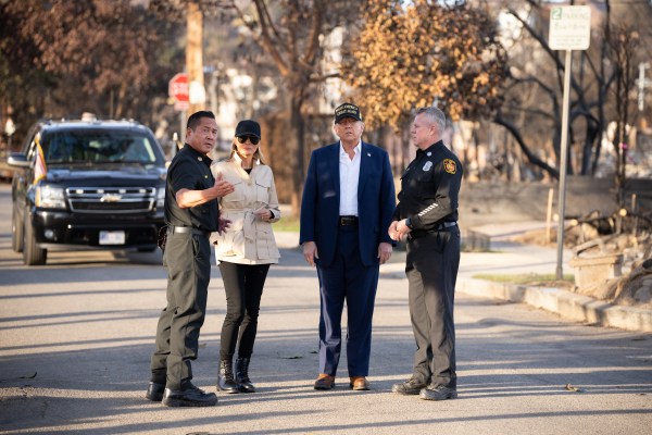 President Donald J. Trump and First Lady Melania Trump tour a Pacific Palisades neighborhood affected by recent wildfires in Los Angeles, Friday, Jan. 24, 2025. (Official White House Photo by Andrea Hanks)