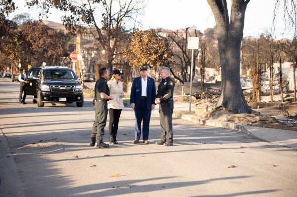 President Donald J. Trump and First Lady Melania Trump tour a Pacific Palisades neighborhood affected by recent wildfires in Los Angeles, Friday, Jan. 24, 2025. (Official White House Photo by Andrea Hanks)