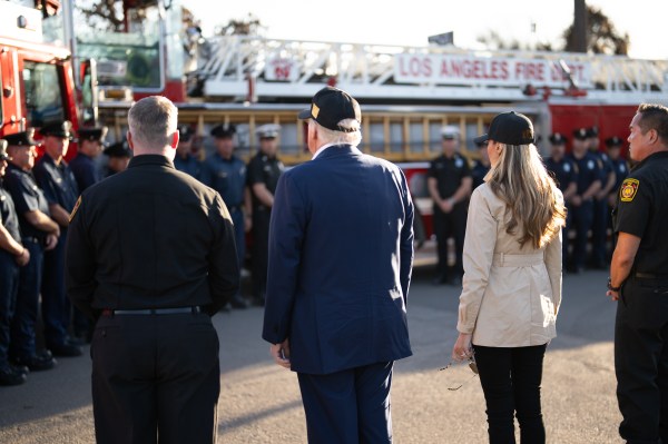 President Donald J. Trump and First Lady Melania Trump tour a Pacific Palisades neighborhood affected by recent wildfires in Los Angeles, Friday, Jan. 24, 2025. (Official White House Photo by Andrea Hanks)