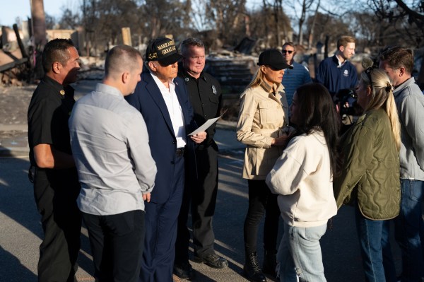 President Donald J. Trump and First Lady Melania Trump tour a Pacific Palisades neighborhood affected by recent wildfires in Los Angeles, Friday, Jan. 24, 2025. (Official White House Photo by Andrea Hanks)