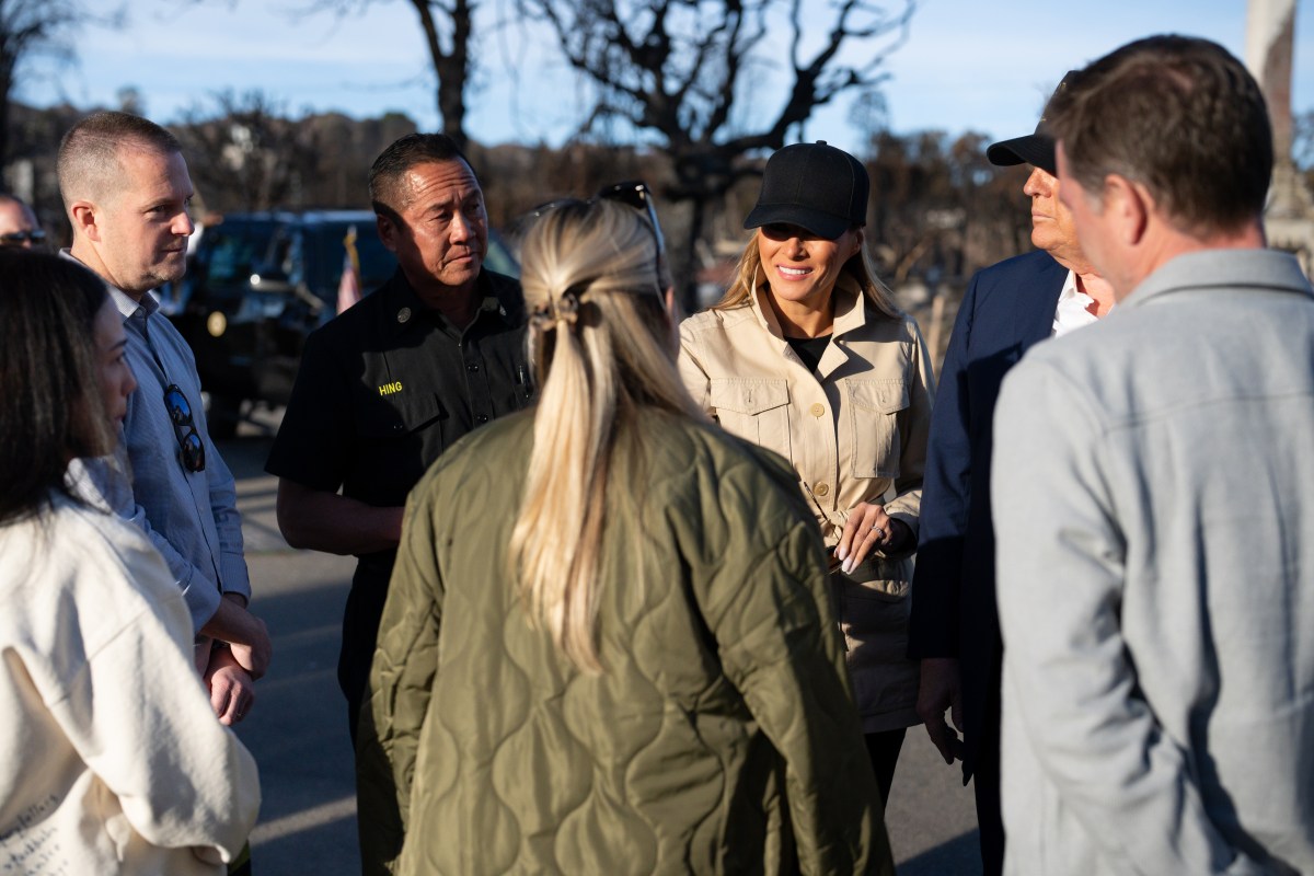 President Donald J. Trump and First Lady Melania Trump visit with resident as they tour the Pacific Palisades neighborhood affected by recent wildfires in Los Angeles, Friday, Jan. 24, 2025. (Official White House Photo by Andrea Hanks)