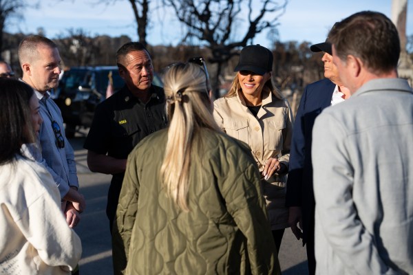 President Donald J. Trump and First Lady Melania Trump visit with resident as they tour the Pacific Palisades neighborhood affected by recent wildfires in Los Angeles, Friday, Jan. 24, 2025. (Official White House Photo by Andrea Hanks)