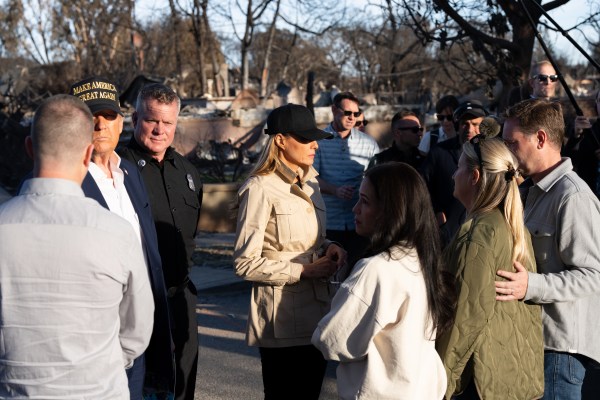 President Donald J. Trump and First Lady Melania Trump visit with resident as they tour the Pacific Palisades neighborhood affected by recent wildfires in Los Angeles, Friday, Jan. 24, 2025. (Official White House Photo by Andrea Hanks)