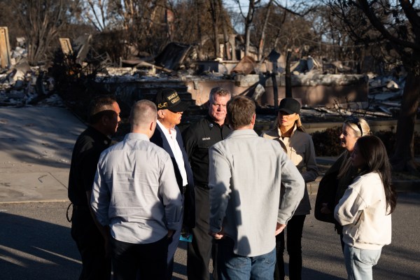 President Donald J. Trump and First Lady Melania Trump visit with resident as they tour the Pacific Palisades neighborhood affected by recent wildfires in Los Angeles, Friday, Jan. 24, 2025. (Official White House Photo by Andrea Hanks)