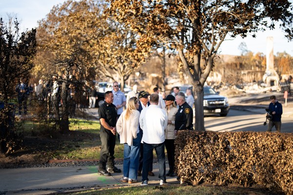 President Donald J. Trump and First Lady Melania Trump visit with resident as they tour the Pacific Palisades neighborhood affected by recent wildfires in Los Angeles, Friday, Jan. 24, 2025. (Official White House Photo by Andrea Hanks)