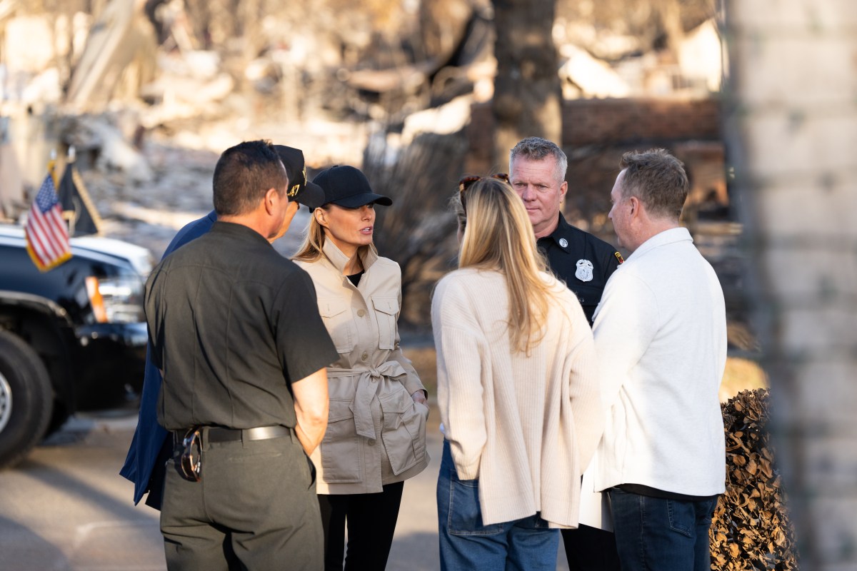 President Donald J. Trump and First Lady Melania Trump visit with resident as they tour the Pacific Palisades neighborhood affected by recent wildfires in Los Angeles, Friday, Jan. 24, 2025. (Official White House Photo by Andrea Hanks)