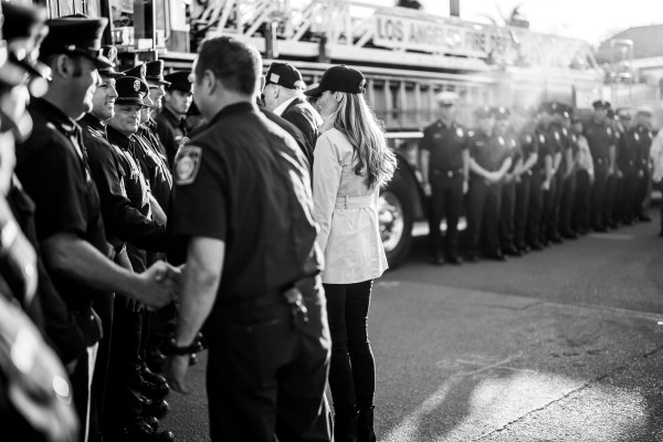 President Donald J. Trump and First Lady Melania Trump greet Los Angeles firefighters as they tour the Pacific Palisades neighborhood affected by recent wildfires in Los Angeles, Friday, Jan. 24, 2025. (Official White House Photo by Andrea Hanks)