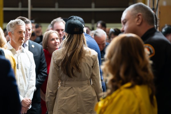 President Donald J. Trump and First Lady Melania Trump participate in a briefing after a tour of the Pacific Palisades neighborhood affected by recent wildfires in Los Angeles, Friday, Jan. 24, 2025 (Official White House Photo by Andrea Hanks)
