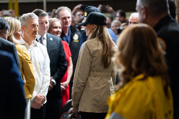 President Donald J. Trump and First Lady Melania Trump participate in a briefing after a tour of the Pacific Palisades neighborhood affected by recent wildfires in Los Angeles, Friday, Jan. 24, 2025 (Official White House Photo by Andrea Hanks)