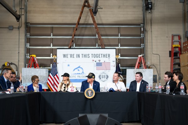 President Donald J. Trump and First Lady Melania Trump participate in a briefing after a tour of the Pacific Palisades neighborhood affected by recent wildfires in Los Angeles, Friday, Jan. 24, 2025 (Official White House Photo by Andrea Hanks)