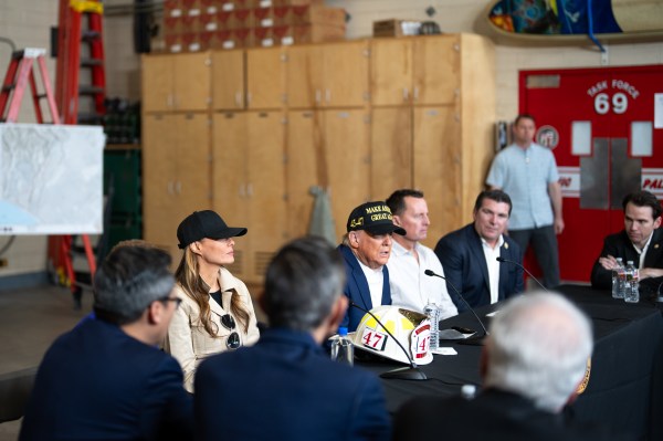 President Donald J. Trump and First Lady Melania Trump participate in a briefing after a tour of the Pacific Palisades neighborhood affected by recent wildfires in Los Angeles, Friday, Jan. 24, 2025 (Official White House Photo by Andrea Hanks)