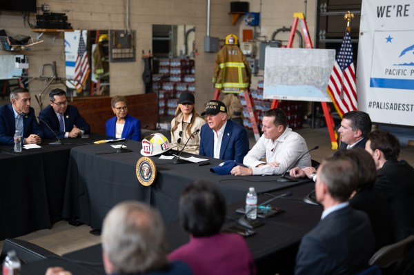 President Donald J. Trump and First Lady Melania Trump participate in a briefing after a tour of the Pacific Palisades neighborhood affected by recent wildfires in Los Angeles, Friday, Jan. 24, 2025 (Official White House Photo by Andrea Hanks)