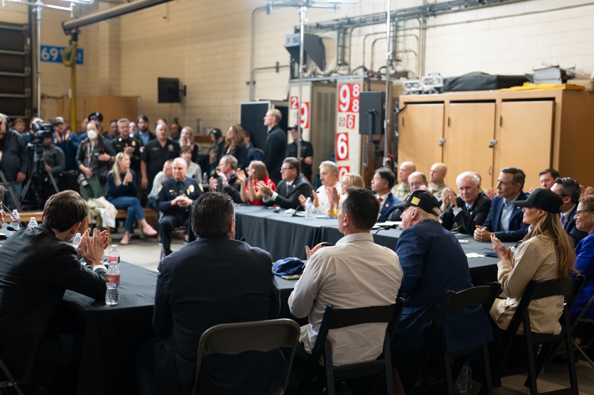 President Donald J. Trump and First Lady Melania Trump participate in a briefing after a tour of the Pacific Palisades neighborhood affected by recent wildfires in Los Angeles, Friday, Jan. 24, 2025 (Official White House Photo by Andrea Hanks)