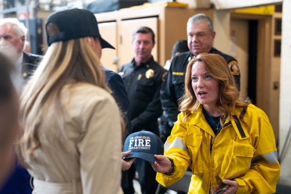 President Donald J. Trump and First Lady Melania Trump participate in a briefing after a tour of the Pacific Palisades neighborhood affected by recent wildfires in Los Angeles, Friday, Jan. 24, 2025 (Official White House Photo by Andrea Hanks)