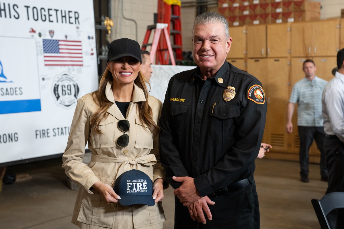 President Donald J. Trump and First Lady Melania Trump participate in a briefing after a tour of the Pacific Palisades neighborhood affected by recent wildfires in Los Angeles, Friday, Jan. 24, 2025 (Official White House Photo by Andrea Hanks)