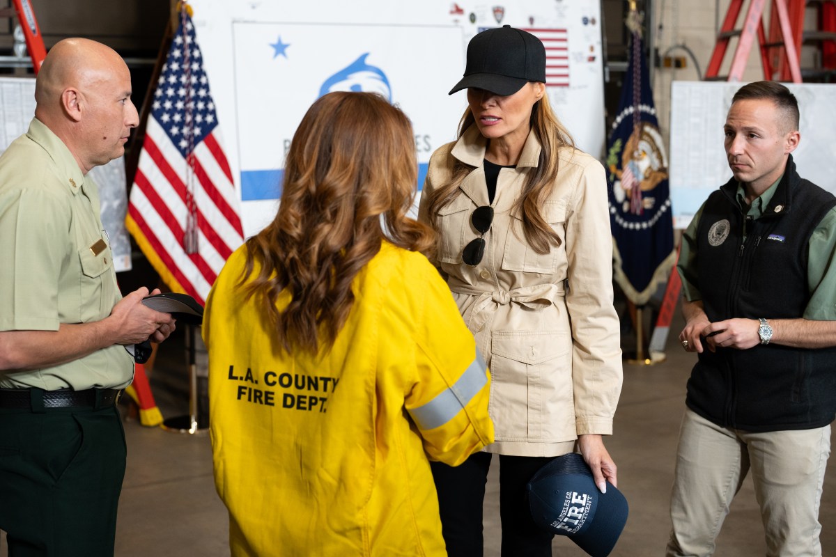President Donald J. Trump and First Lady Melania Trump participate in a briefing after a tour of the Pacific Palisades neighborhood affected by recent wildfires in Los Angeles, Friday, Jan. 24, 2025 (Official White House Photo by Andrea Hanks)