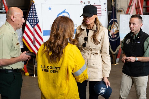 President Donald J. Trump and First Lady Melania Trump participate in a briefing after a tour of the Pacific Palisades neighborhood affected by recent wildfires in Los Angeles, Friday, Jan. 24, 2025 (Official White House Photo by Andrea Hanks)