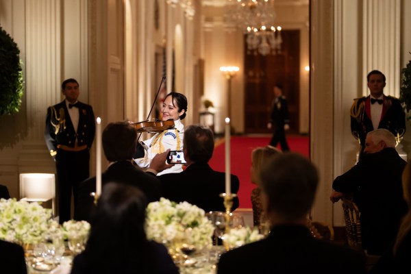 The United States Army Chorus and Strings performs for President Donald Trump and First Lady Melania Trump, Saturday, February 22, 2025, in the East Room of the White House. (Official White House Photo by Andrea Hanks)