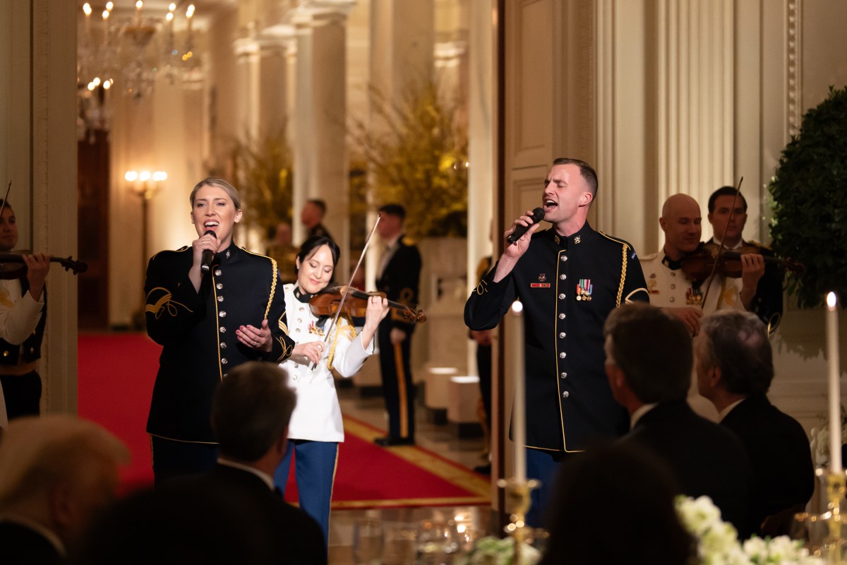 The United States Army Chorus and Strings performs for President Donald Trump and First Lady Melania Trump, Saturday, February 22, 2025, in the East Room of the White House. (Official White House Photo by Andrea Hanks)