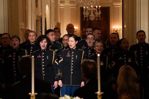 The United States Army Chorus and Strings performs for President Donald Trump and First Lady Melania Trump, Saturday, February 22, 2025, in the East Room of the White House. (Official White House Photo by Andrea Hanks)
