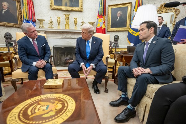 President Donald Trump hosts an expanded bilateral meeting and working lunch with King Abdullah II of Jordan and his son, Crown Prince Hussein bin Abdullah, Tuesday, February 11, 2025, in the Cabinet Room of the White House. (Official White House Photo by Daniel Torok)